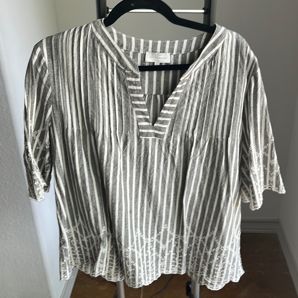 Lucky Brand Striped Embroidered Top